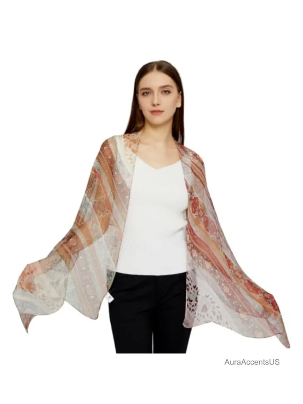 Long Chiffon Sheer Scarf Lightweight Fashion Scarf for Women